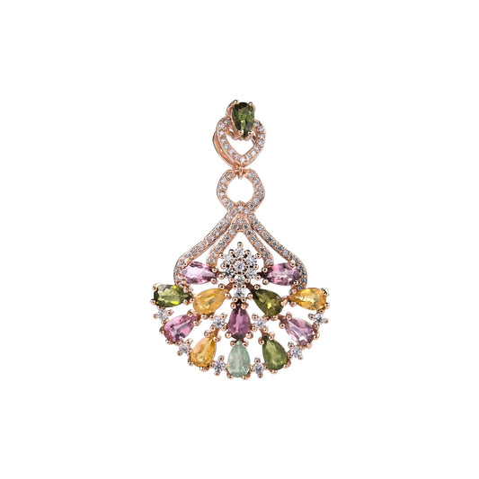 Rose Gold Plated 925 Sterling Silver Natural Tourmaline Pendant Exquisite Charm