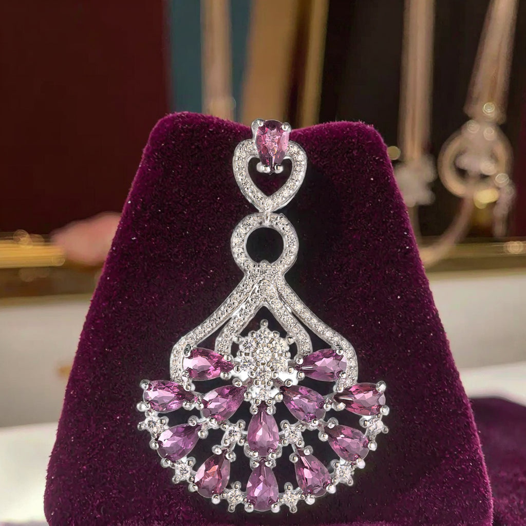 Graceful Rhodium Plated Silver Pendant 925 Sterling Natural Pyrope