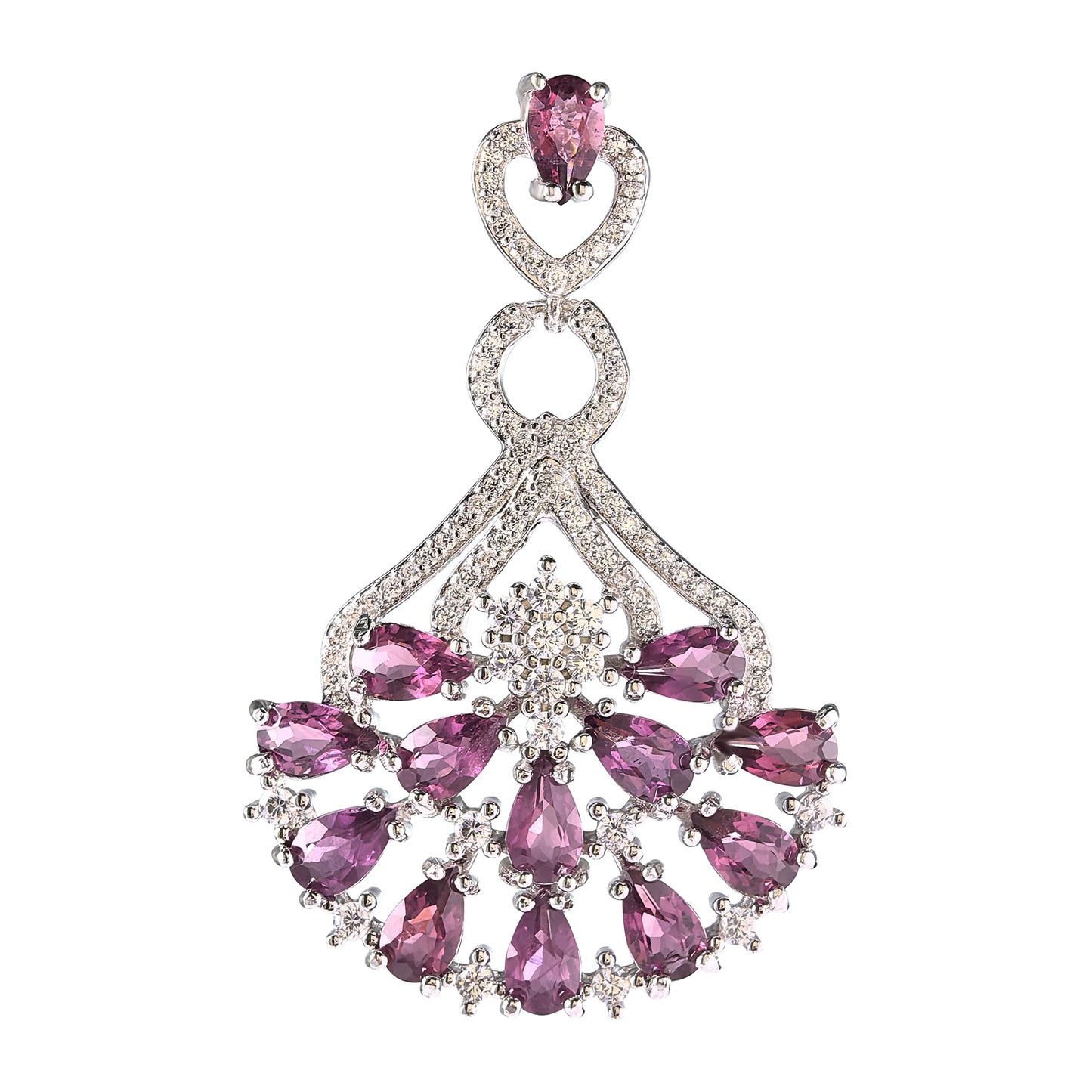 Graceful Rhodium Plated Silver Pendant 925 Sterling Natural Pyrope