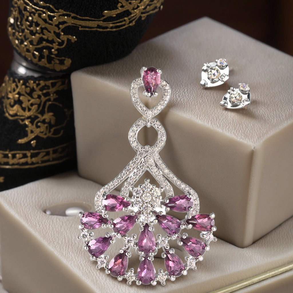 Graceful Rhodium Plated Silver Pendant 925 Sterling Natural Pyrope