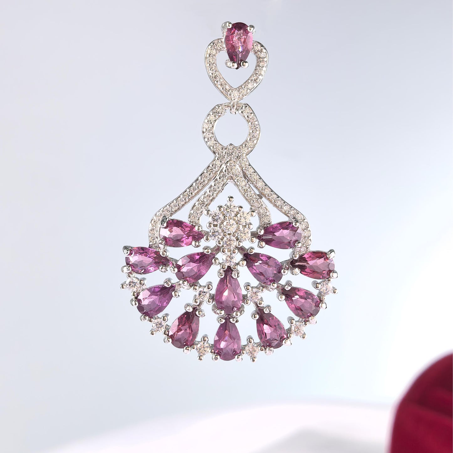 Graceful Rhodium Plated Silver Pendant 925 Sterling Natural Pyrope