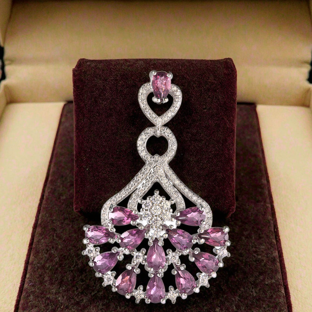 Graceful Rhodium Plated Silver Pendant 925 Sterling Natural Pyrope