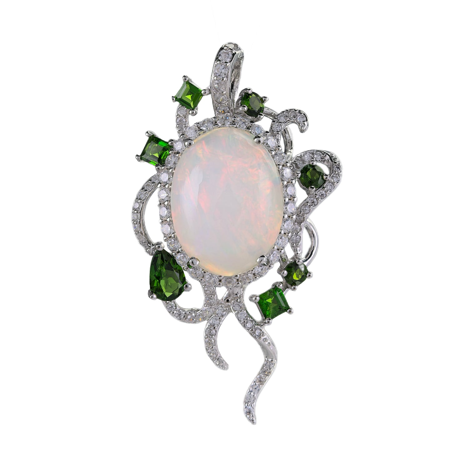 Luxurious Rhodium Plated Puro 925 Prata Natural Opal Stone Pendant