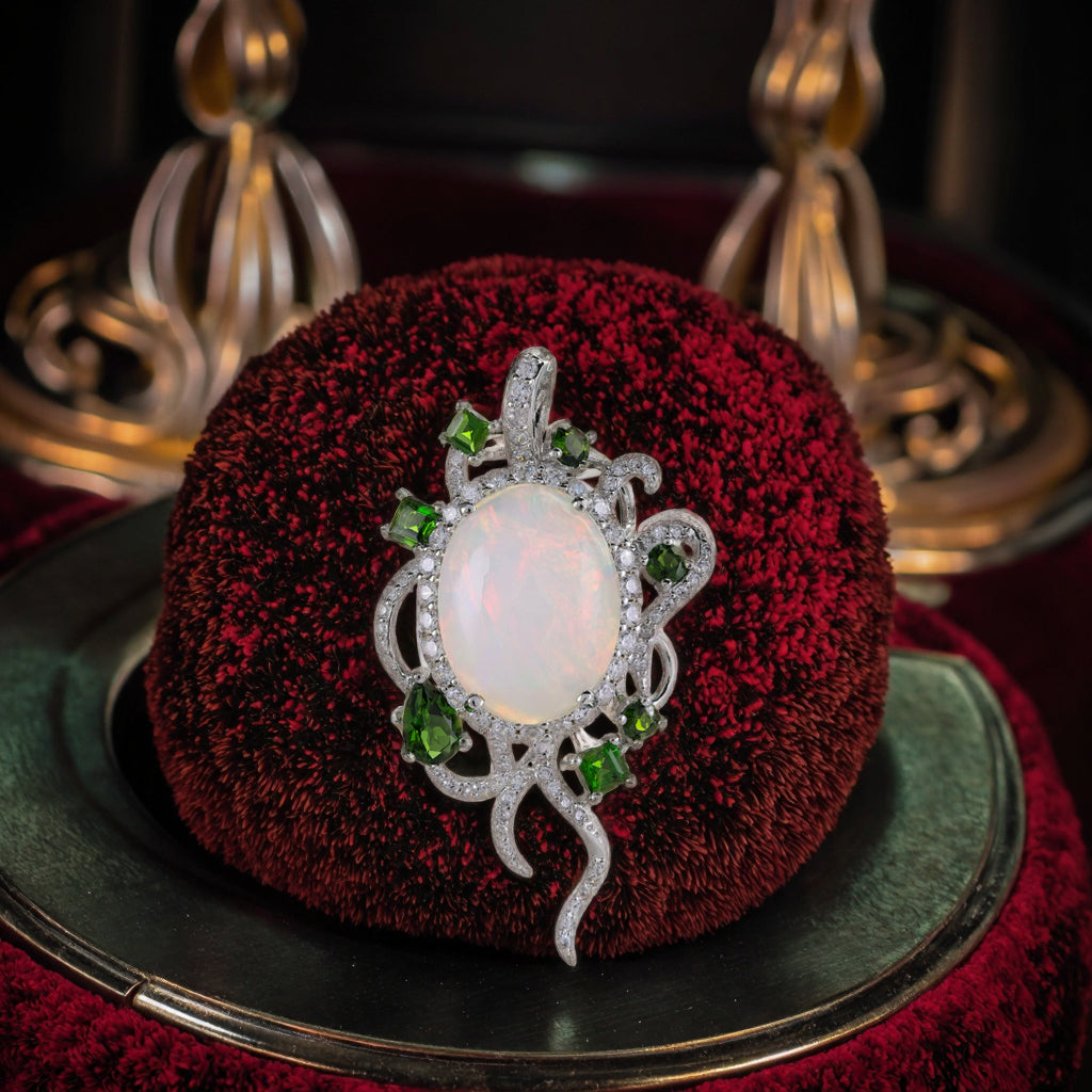 Luxurious Rhodium Plated Puro 925 Prata Natural Opal Stone Pendant