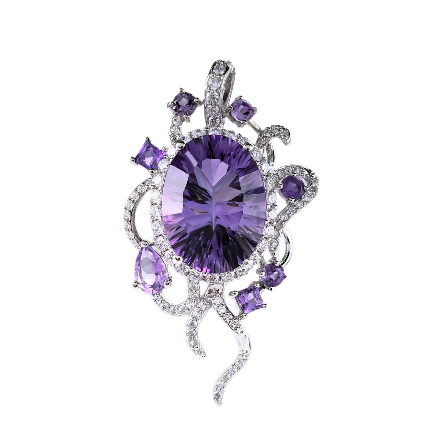 Unique Rhodium Plated Silver 925 Jewelry Natural Amethyst Pendant