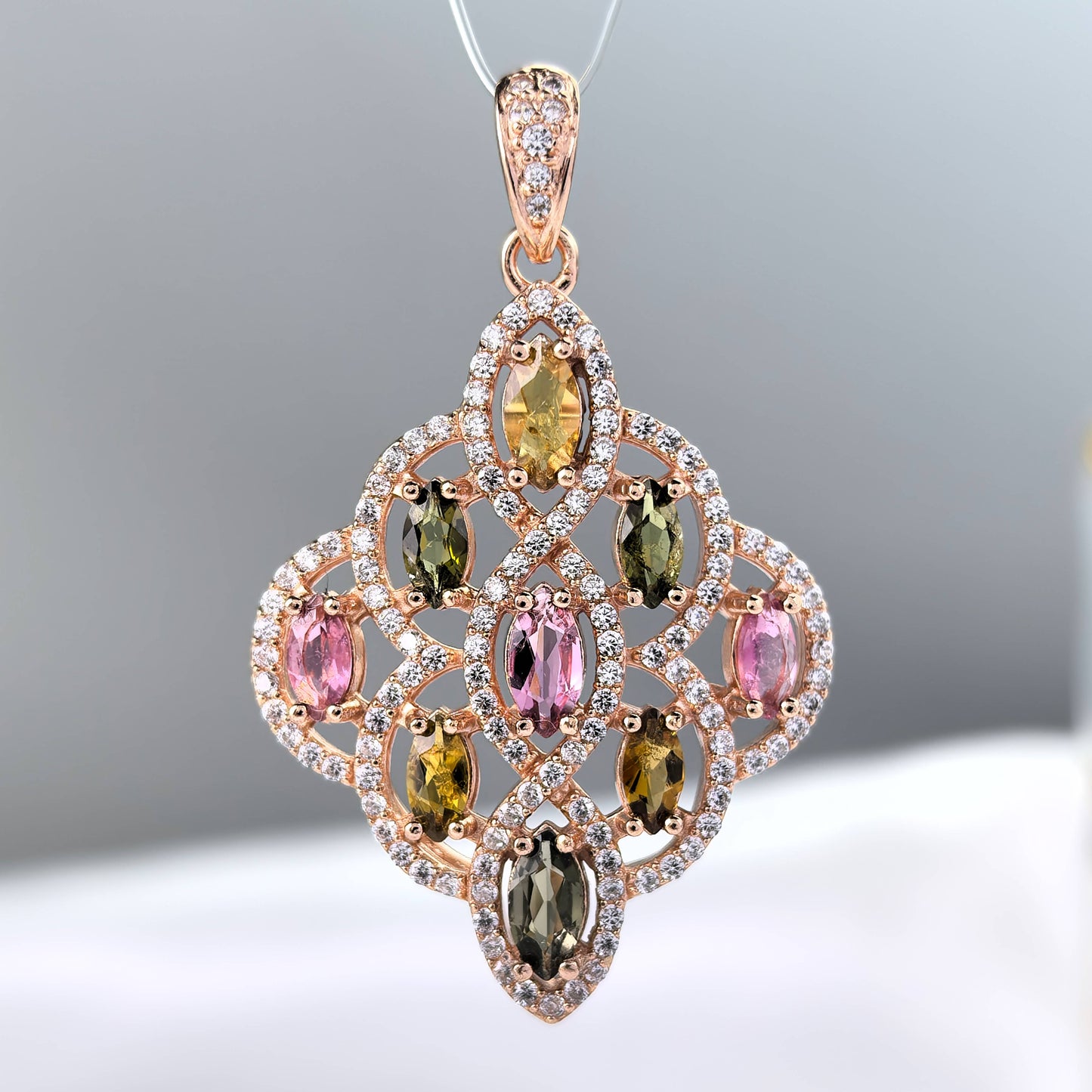 Sparkling Rose Gold Plated 925 Sterling Silver Natural Tourmaline Pendant