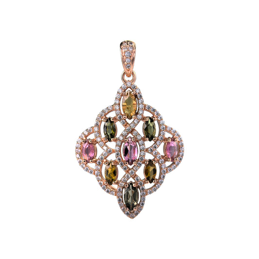 Sparkling Rose Gold Plated 925 Sterling Silver Natural Tourmaline Pendant