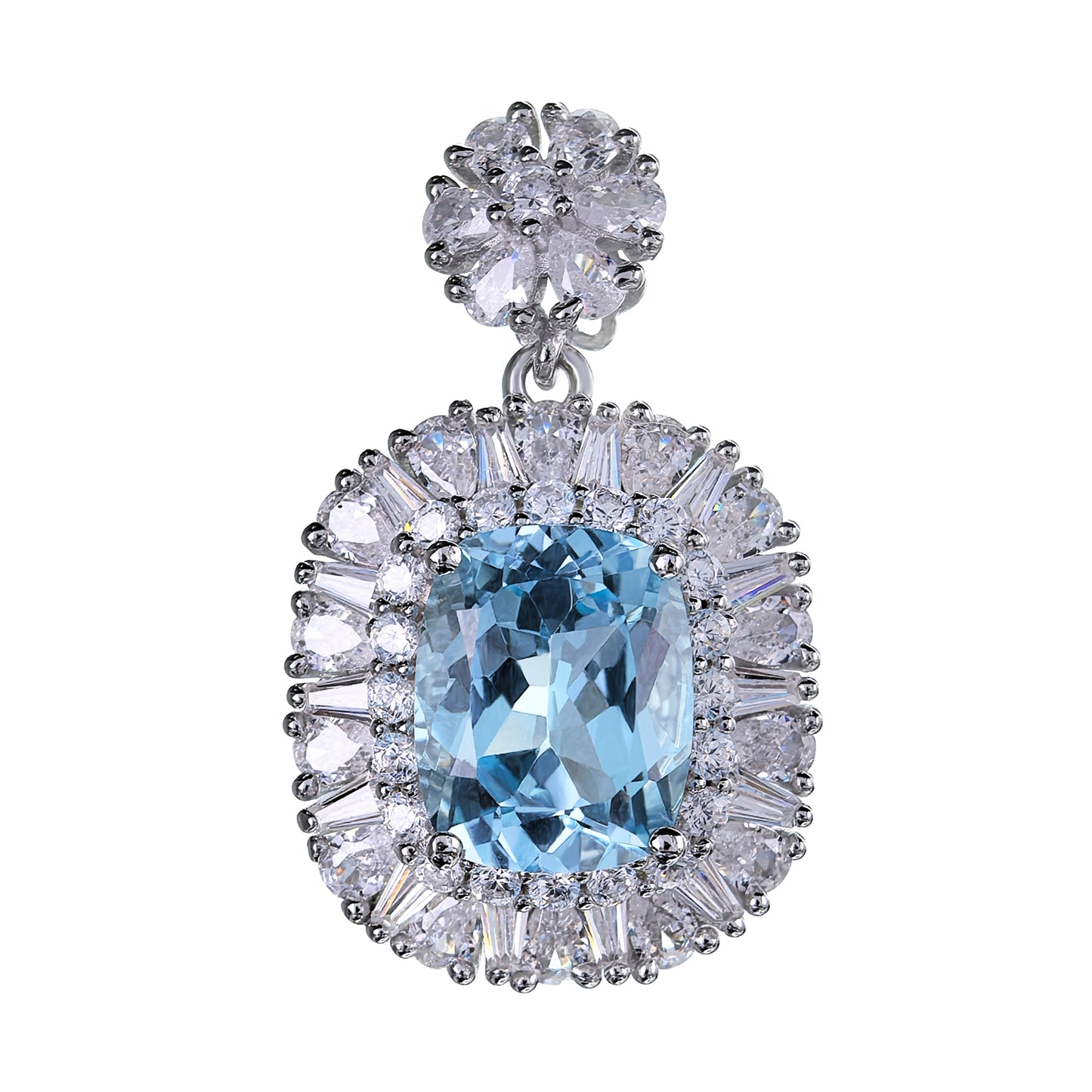 Dazzling Rhodium-Plated 925 Sterling Silver Fine Jewelry Set with Natural Sky Blue Topaz