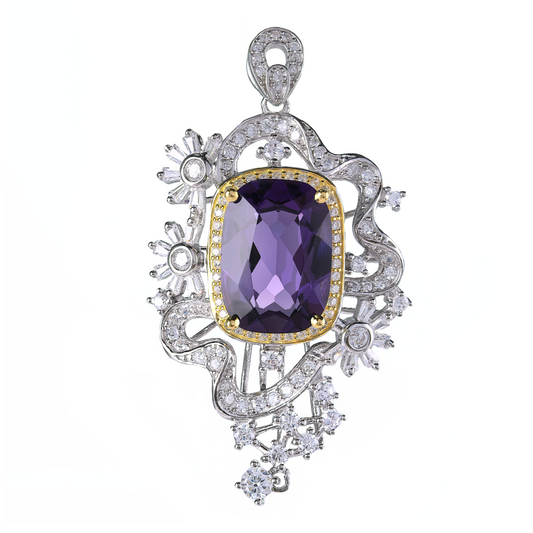 925 Sterling Silver Pendant Rhodium Plated Cushion Cut Natural Amethyst