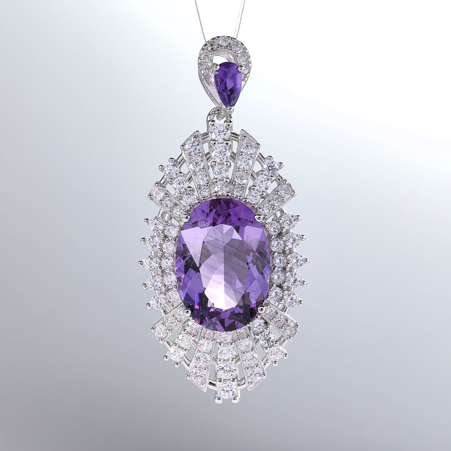 925 Silver Natural Amethyst Pendant Unique Vintage Style Rhodium Plated