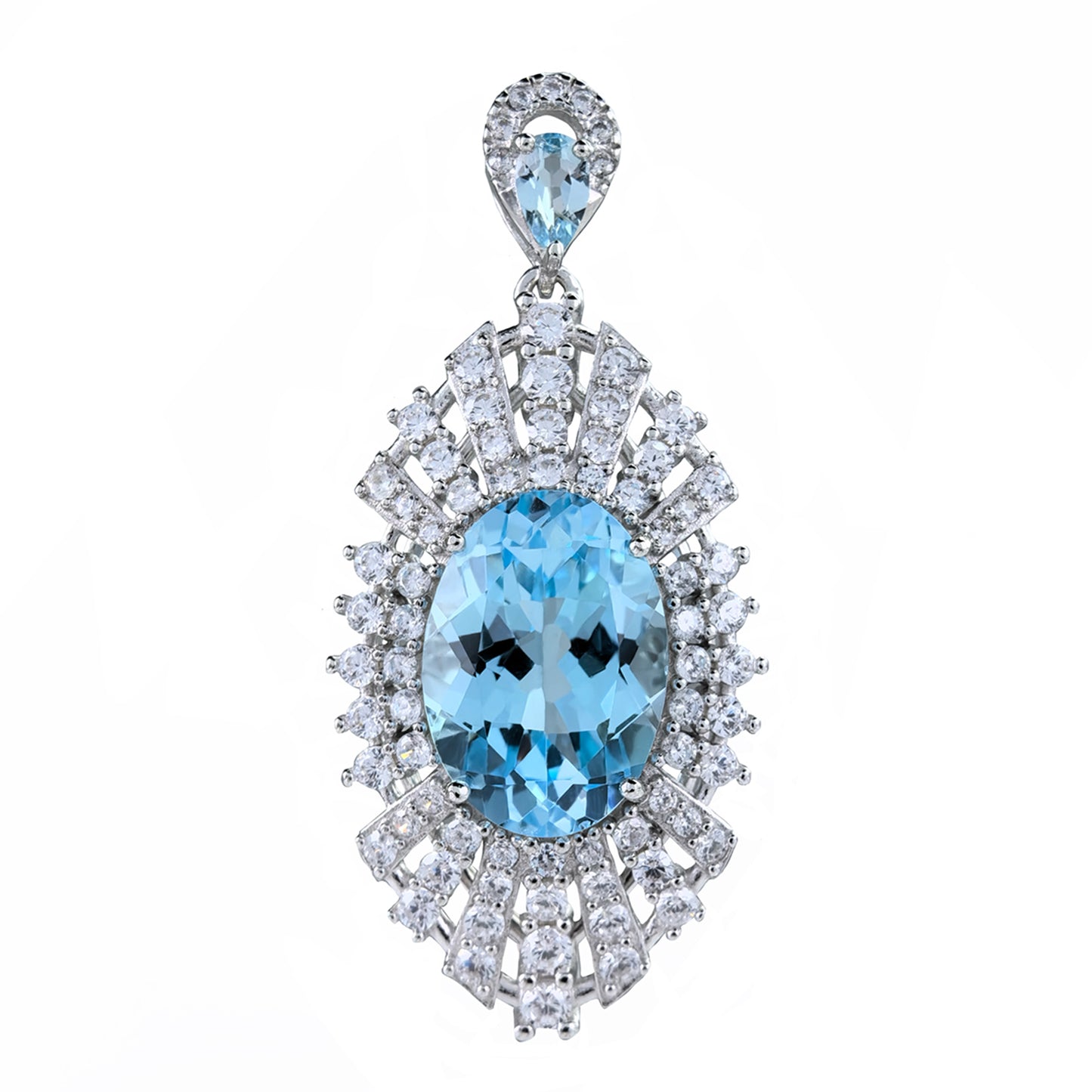 Radiant Rhodium Plated 925 Sterling Silver Natural Sky Blue Topaz Pendant