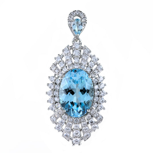 Radiant Rhodium Plated 925 Sterling Silver Natural Sky Blue Topaz Pendant