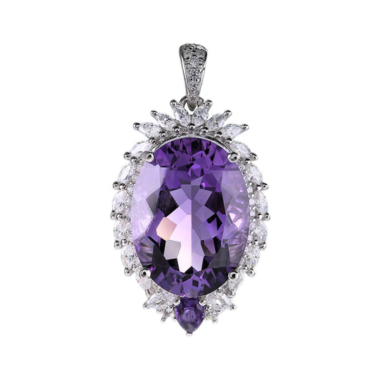 Elegant Rhodium Plated 925 Sterling Silver Natural Amethyst Pendant