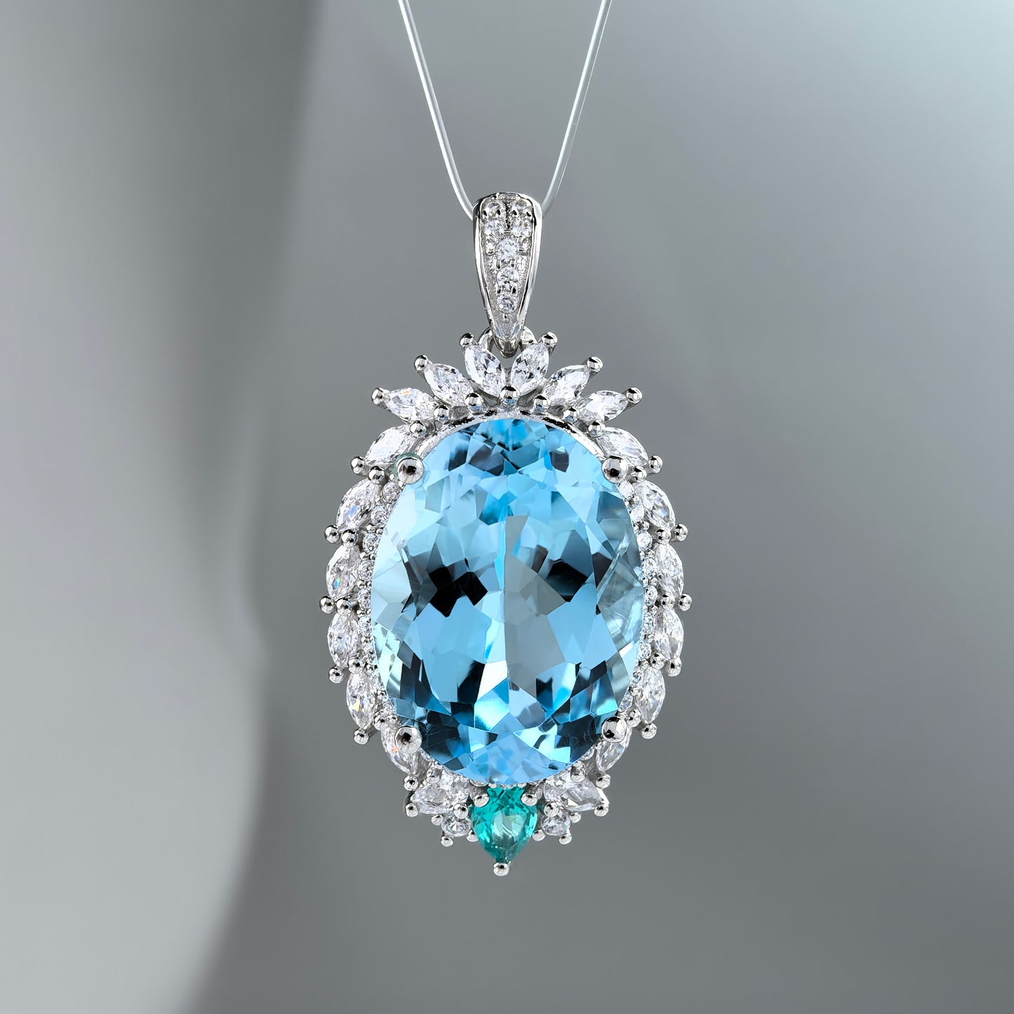 Sparkling Rhodium Plated Silver 925 Jewelry Natural Sky Blue Topaz Pendant