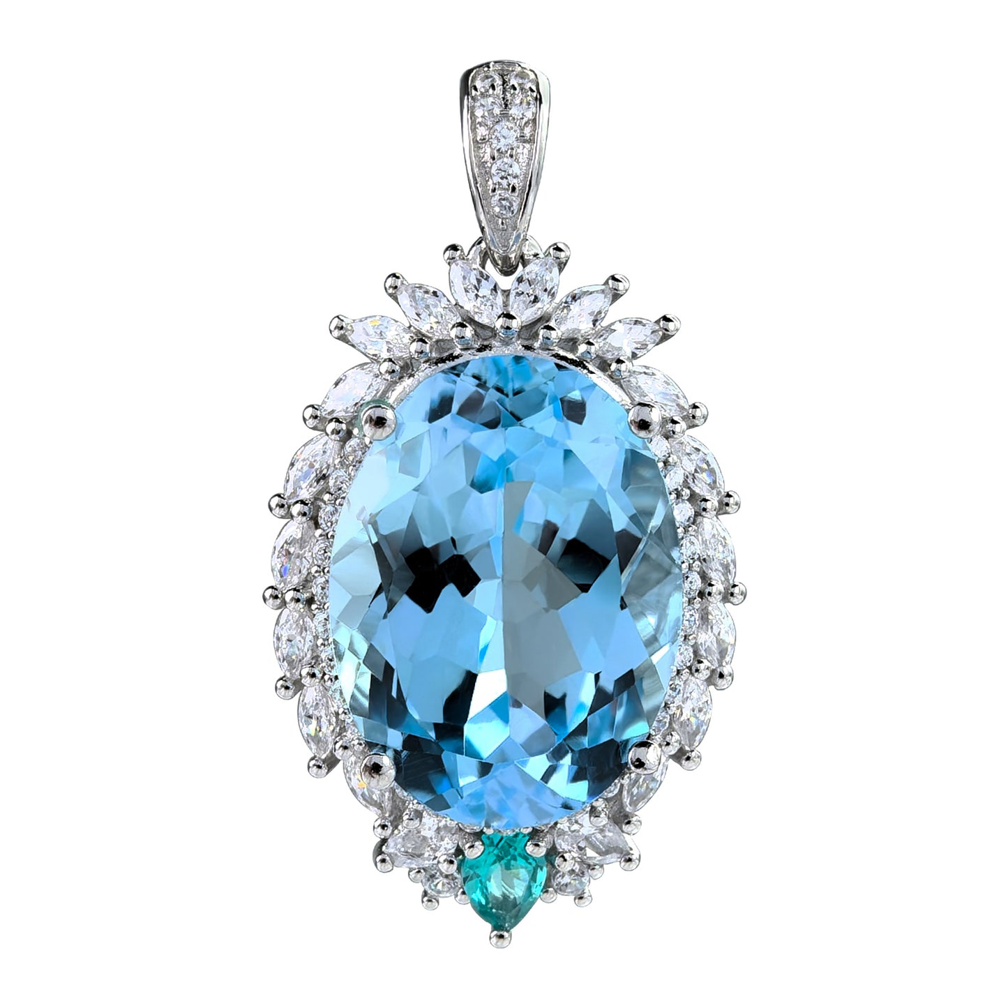 Sparkling Rhodium Plated Silver 925 Jewelry Natural Sky Blue Topaz Pendant