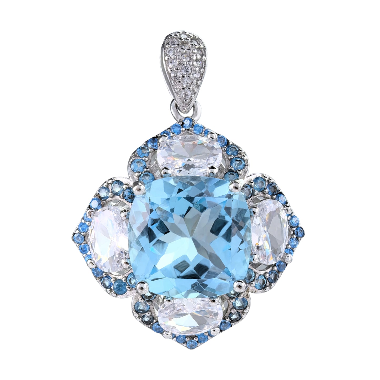 Graceful Rhodium Plated 925 Sterling Silver Natural Sky Blue Topaz Pendant