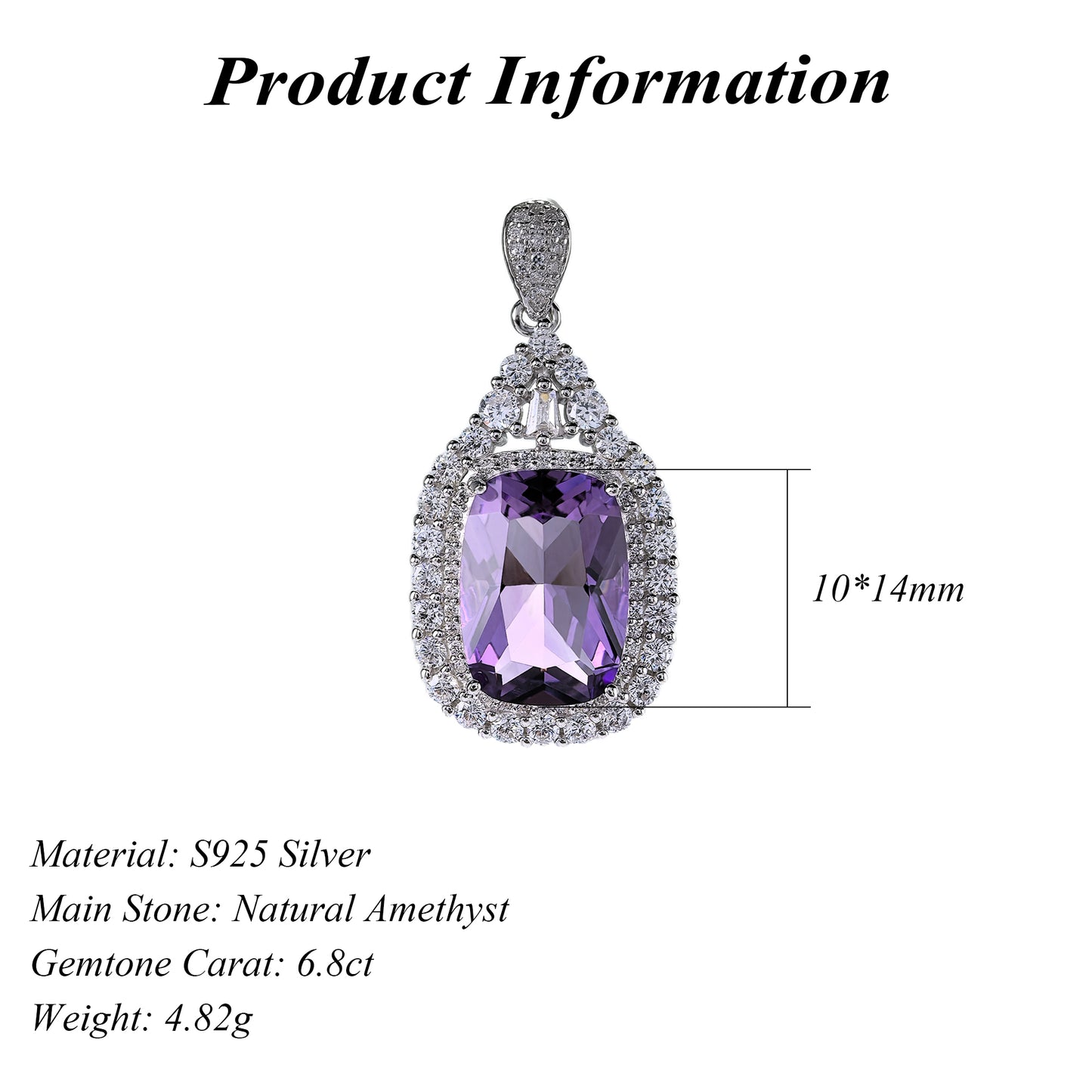 Gorgeous Rhodium Plated 925 Sterling Silver Natural Amethyst Pendant