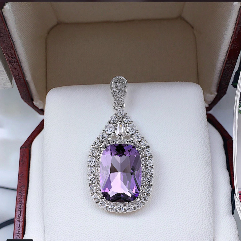 Gorgeous Rhodium Plated 925 Sterling Silver Natural Amethyst Pendant