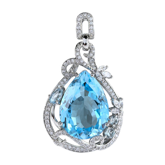 925 Sterling Silver Natural Sky Blue Topaz Pendant Rhodium Plated Elegant