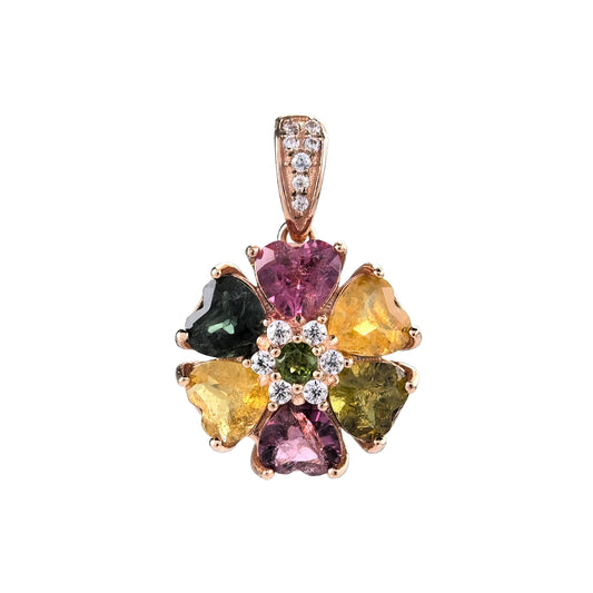 Graceful Rose Gold Plated 925 Sterling Silver Natural Tourmaline Flower Pendant