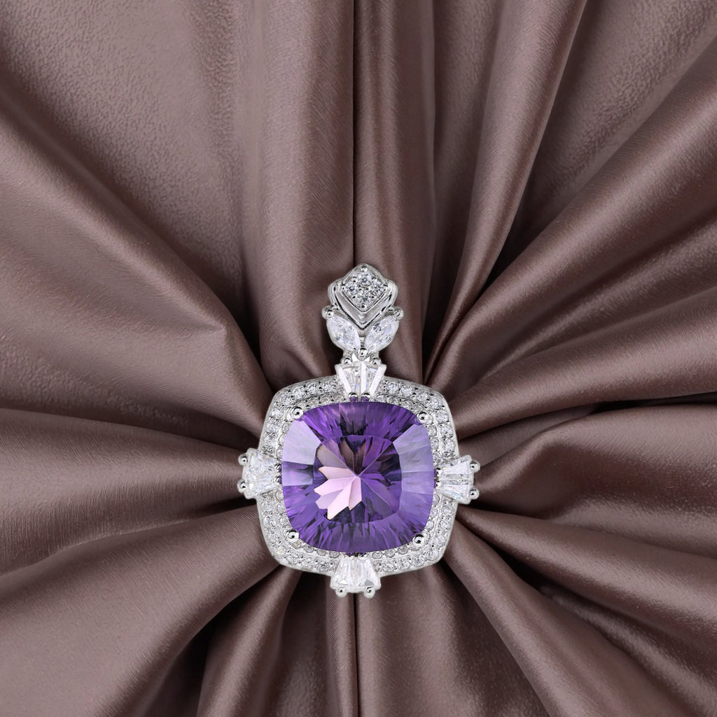 Charming Rhodium Plated Silver 925 Amethyst Pendant