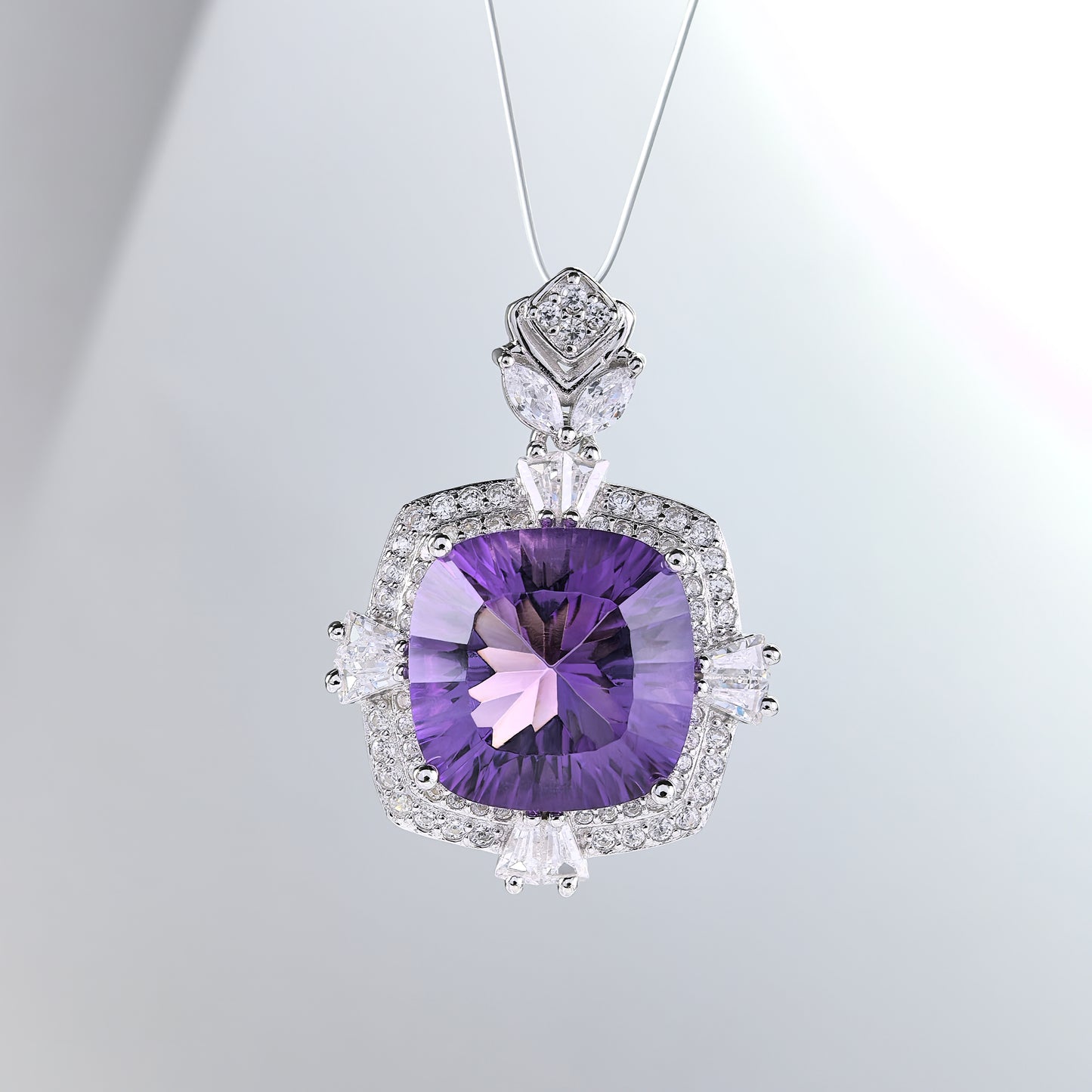 Charming Rhodium Plated Silver 925 Amethyst Pendant