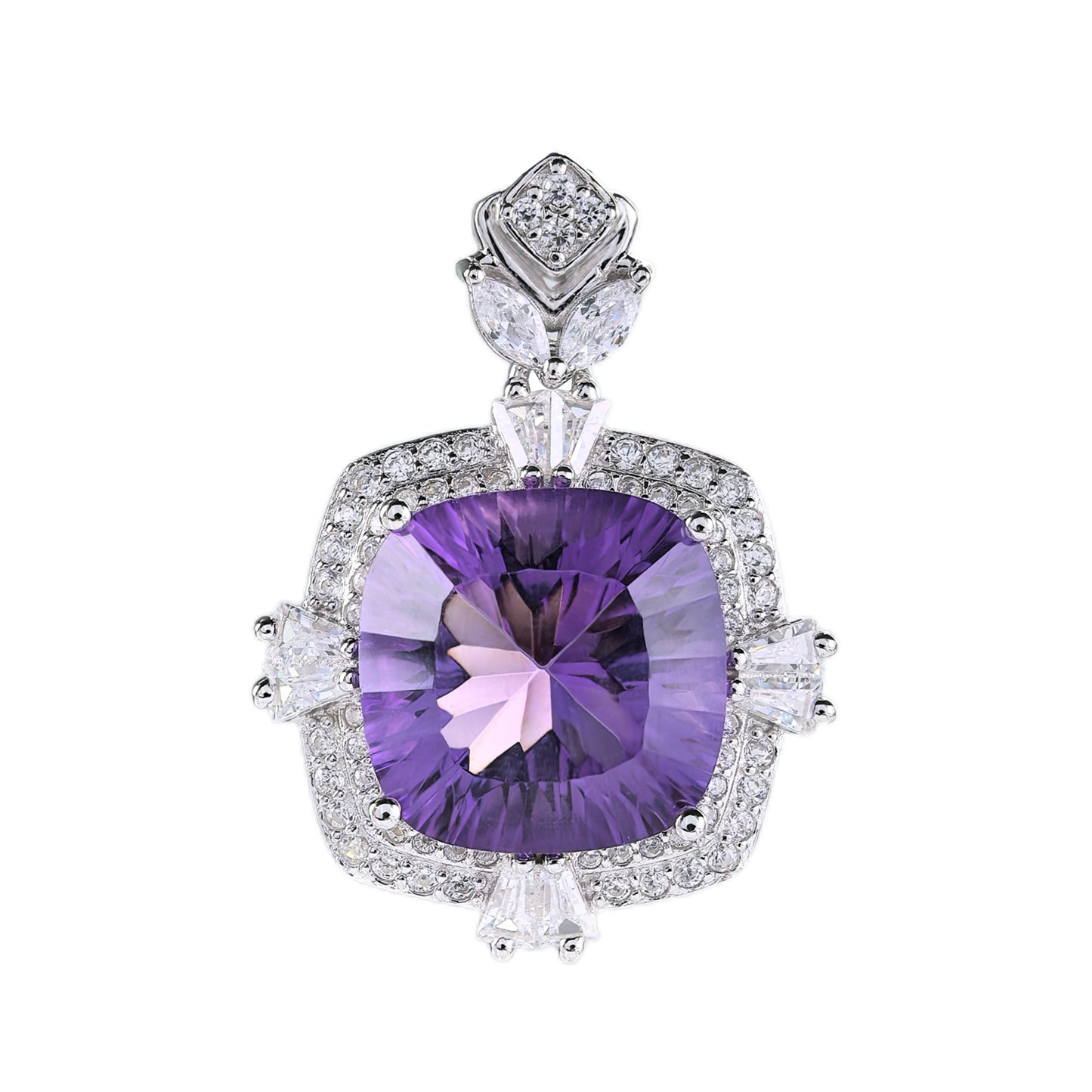 Charming Rhodium Plated Silver 925 Amethyst Pendant