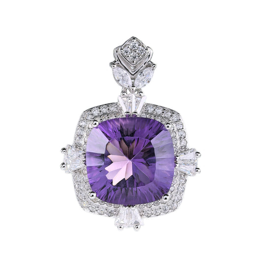 Charming Rhodium Plated Silver 925 Amethyst Pendant