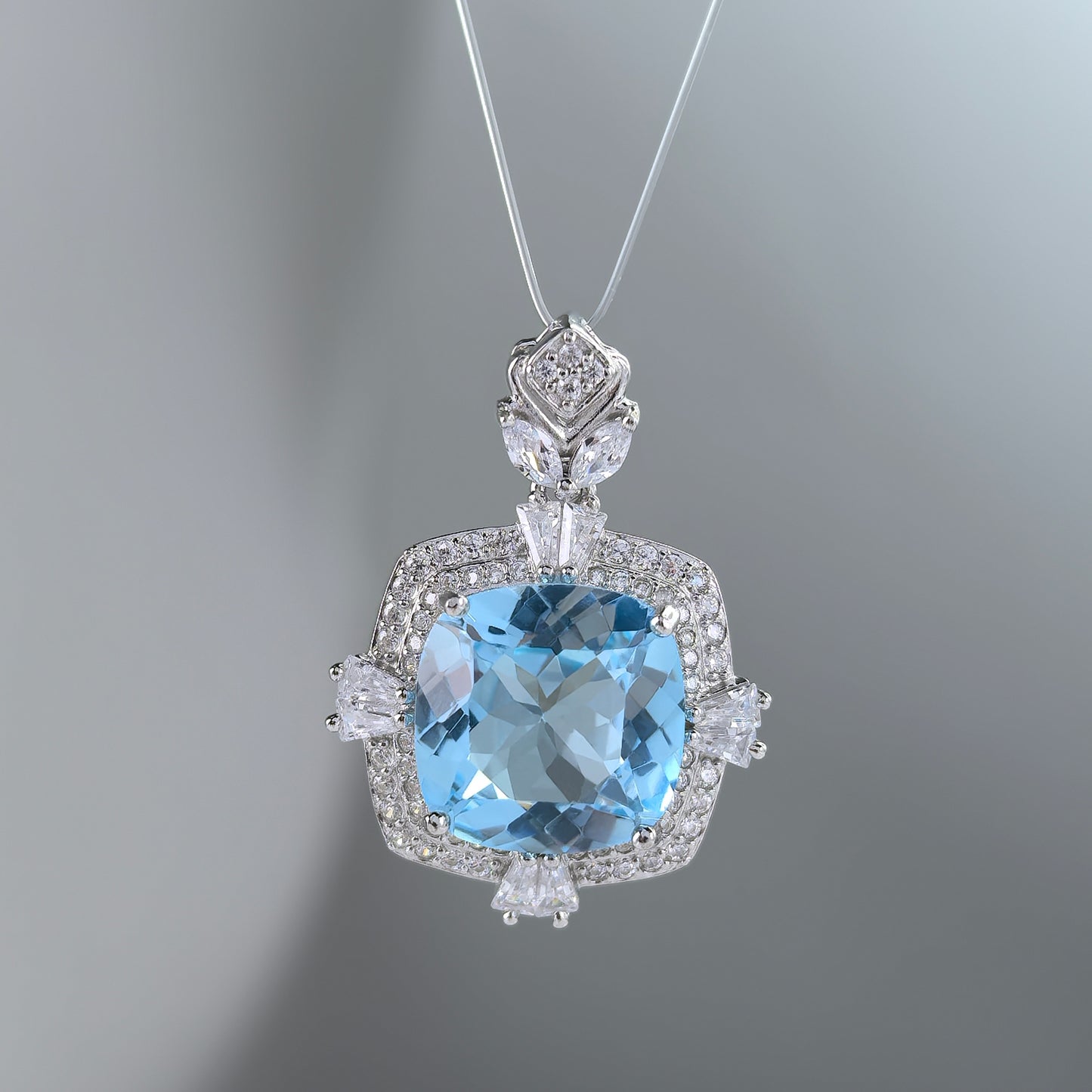 Delicate Rhodium Plated 925 Sterling Silver Natural Sky Blue Topaz Pendant