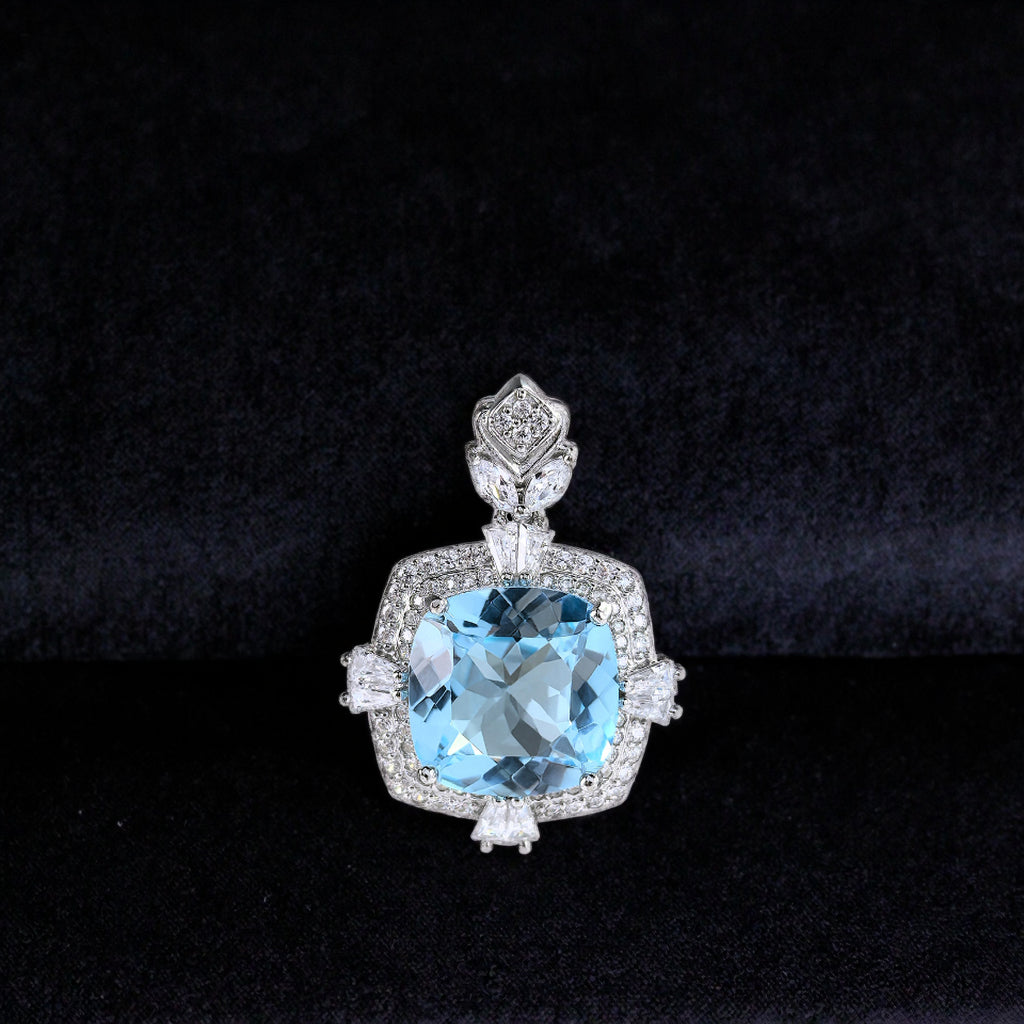 Delicate Rhodium Plated 925 Sterling Silver Natural Sky Blue Topaz Pendant