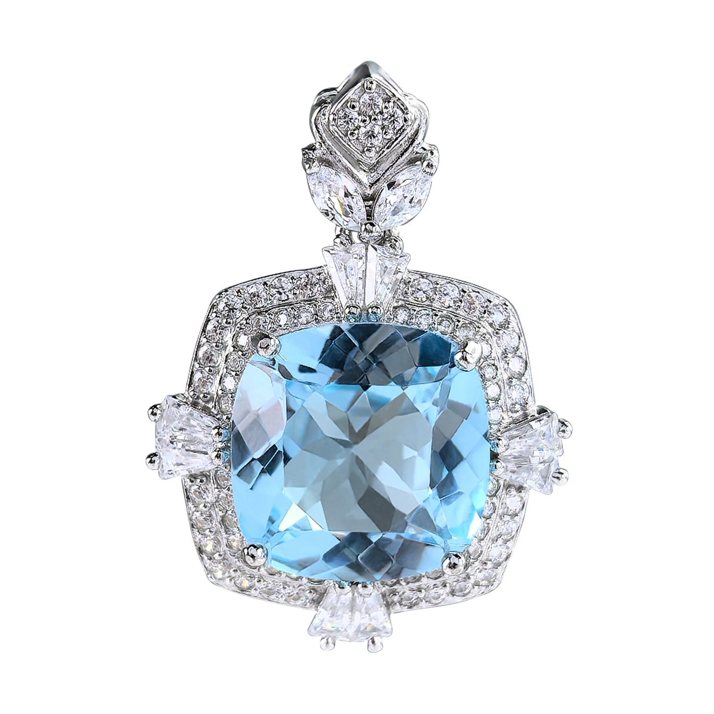 Delicate Rhodium Plated 925 Sterling Silver Natural Sky Blue Topaz Pendant