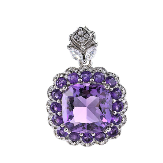 Elegant Rhodium Plated Sterling Silver 925 Natural Amethyst Pendant