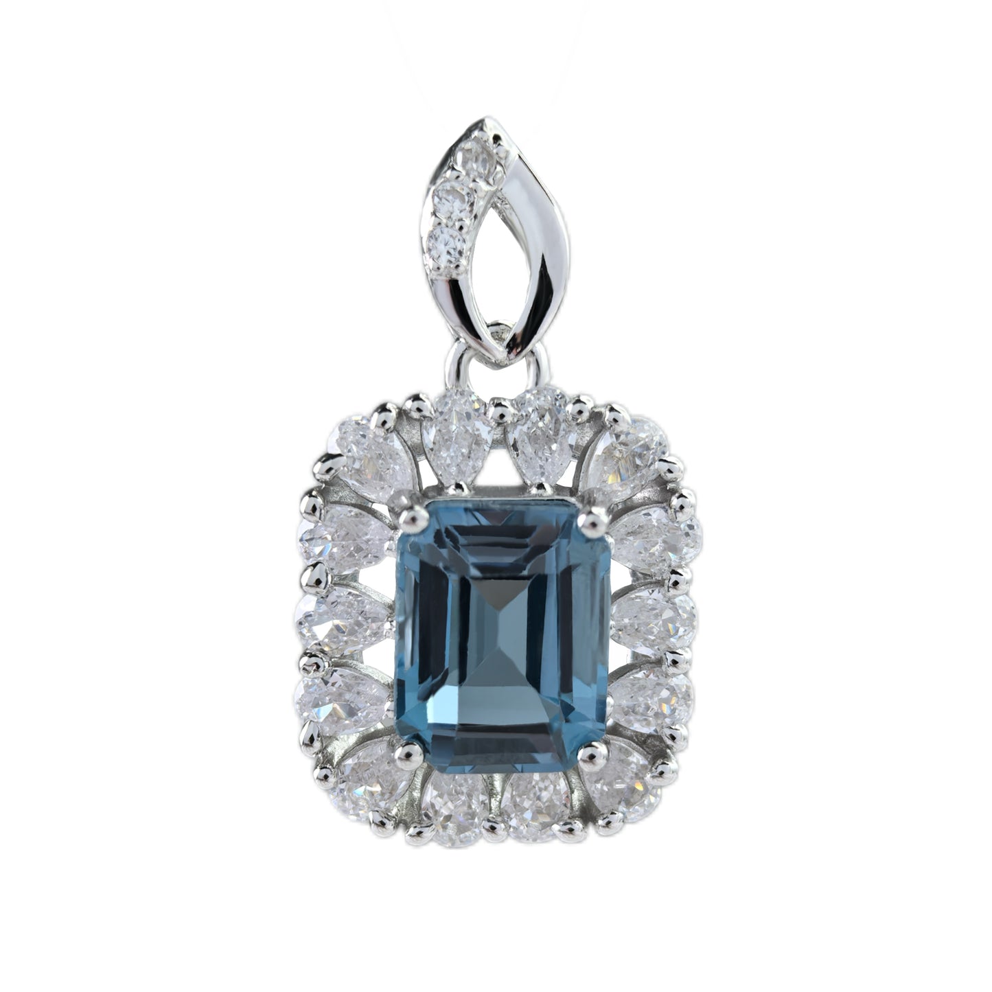 Dazzling Rhodium Plated 925 Sterling Silver Natural London Blue Topaz Pendant