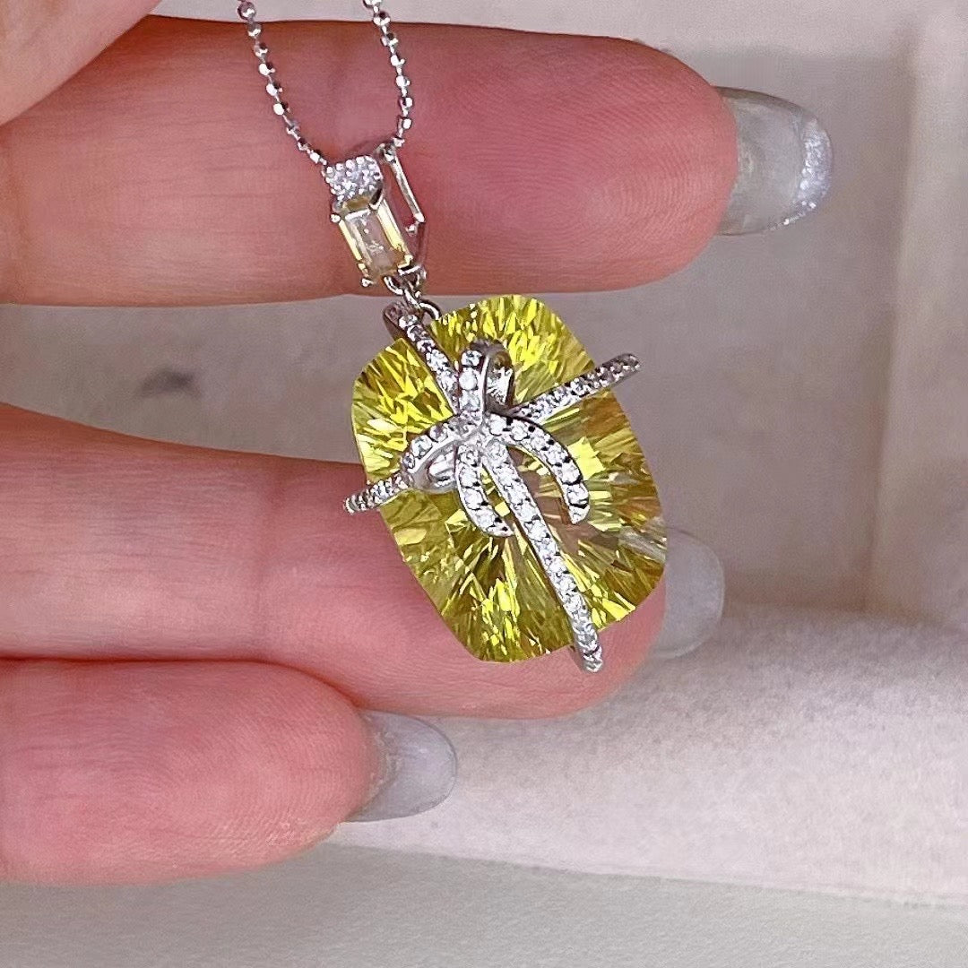 Elegant Featuring Natural Yellow Stone Premium Chain Lemon Quartz Pendant