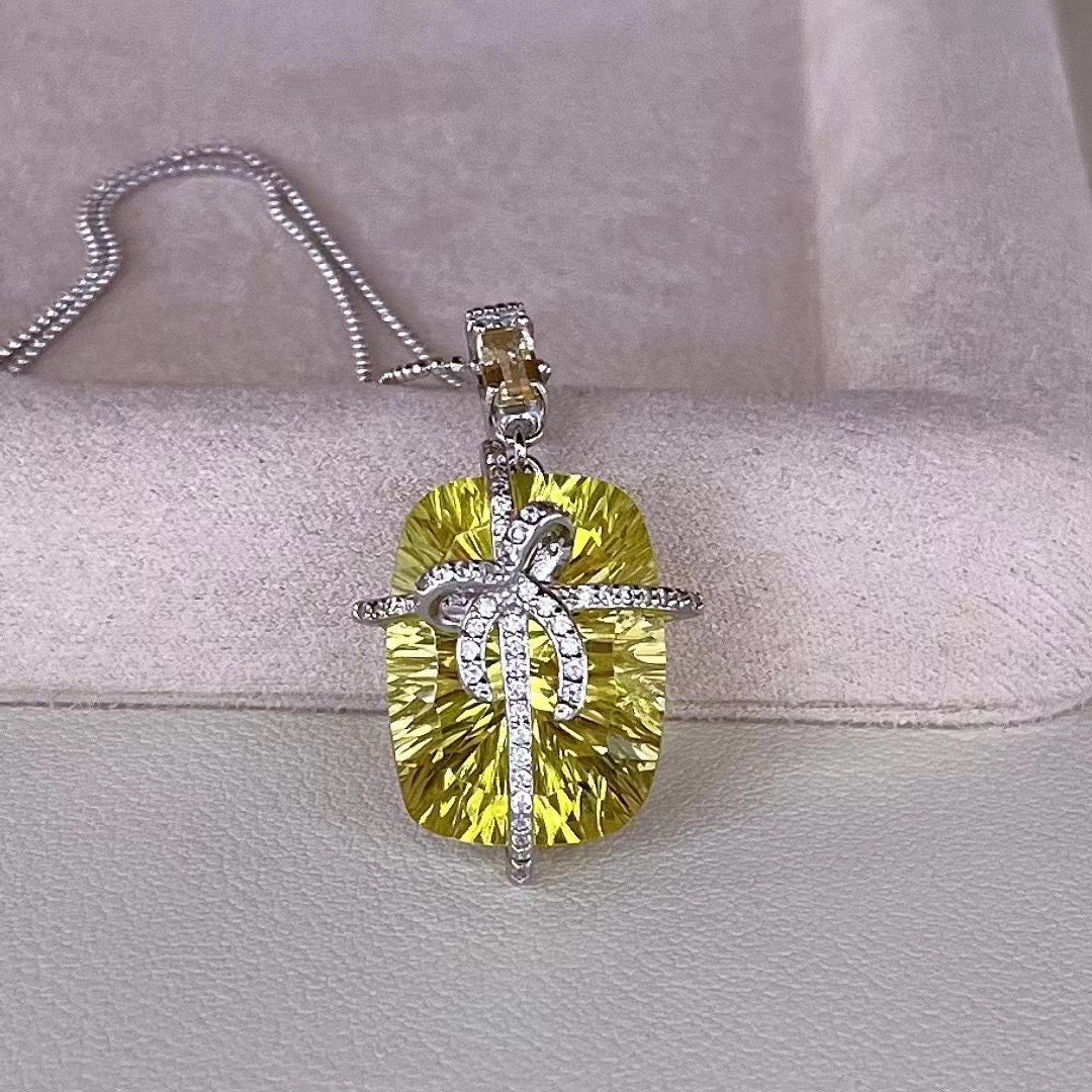 Elegant Featuring Natural Yellow Stone Premium Chain Lemon Quartz Pendant