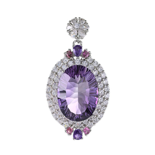 Exquisite Rhodium Plated 925 Silver Natural Amethyst Pendant Charm Pendants