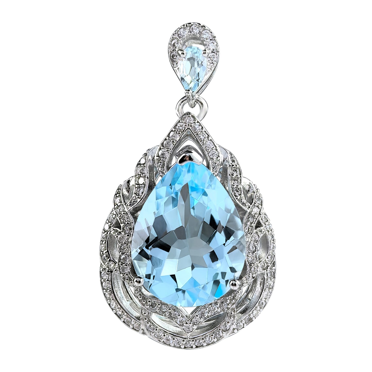 Charming Rhodium Plated 925 Sterling Silver Natural Sky Blue Topaz Pendant
