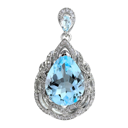 Charming Rhodium Plated 925 Sterling Silver Natural Sky Blue Topaz Pendant