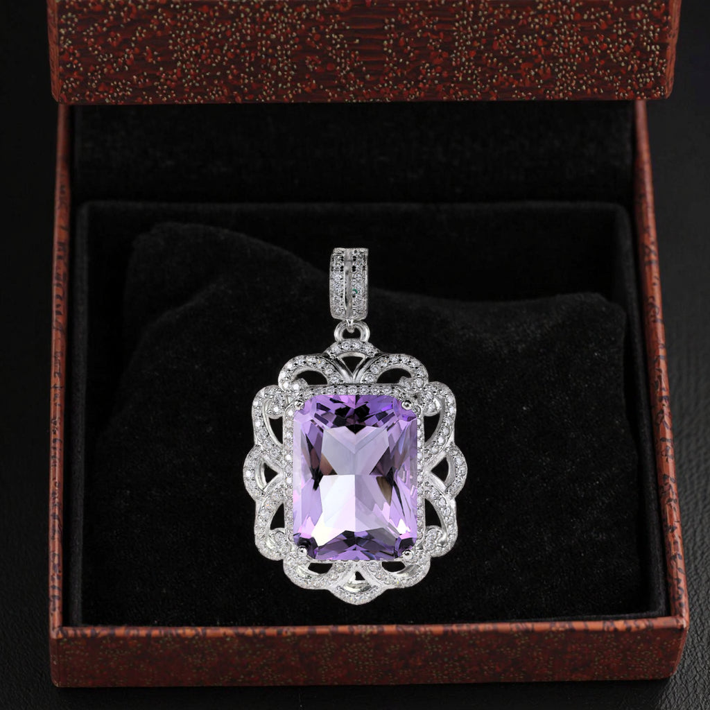 Noble Rhodium Plated Silver 925 Jewelry Natural Amethyst Pendant