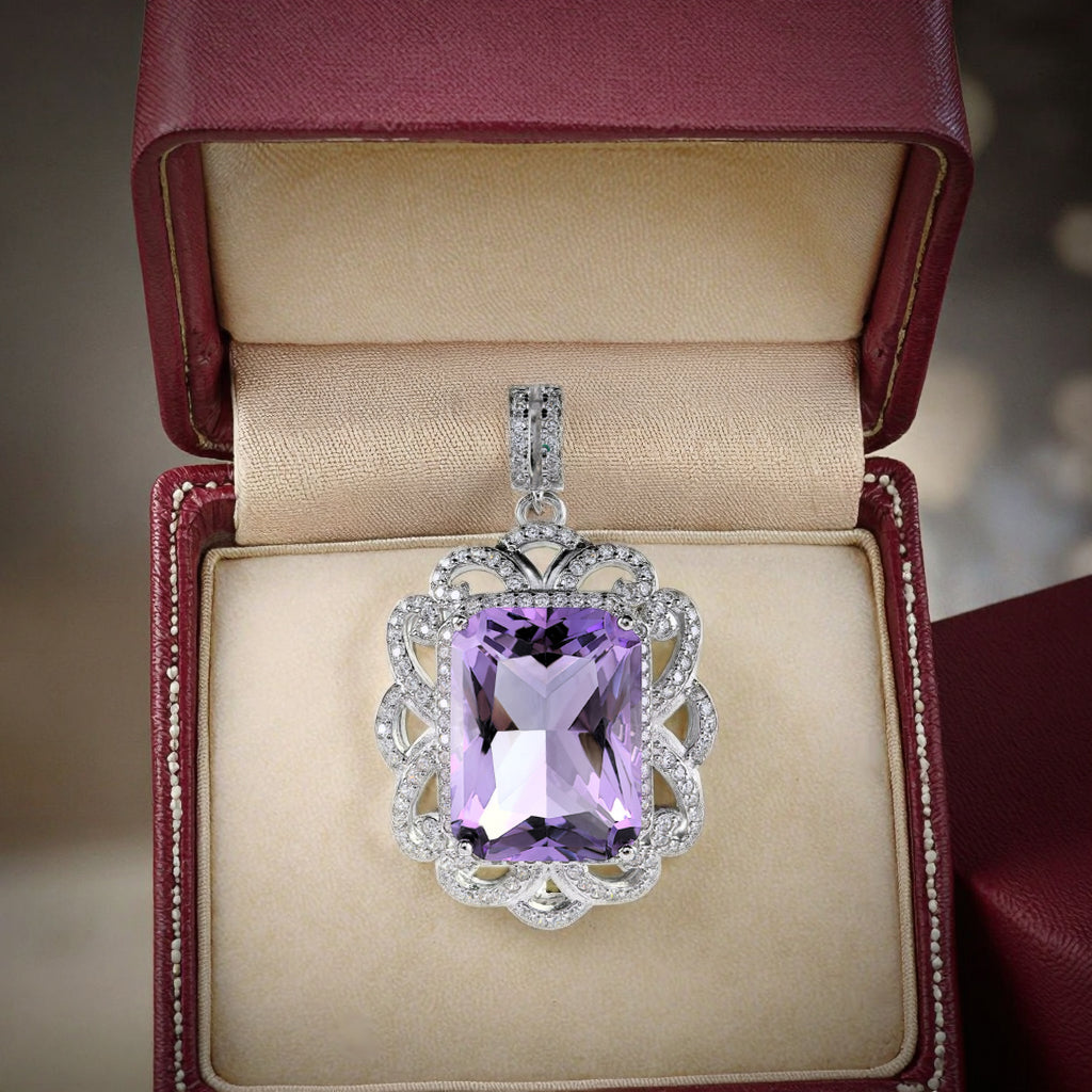 Noble Rhodium Plated Silver 925 Jewelry Natural Amethyst Pendant
