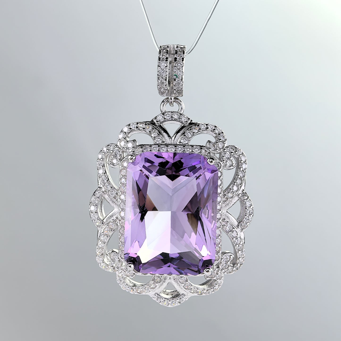 Noble Rhodium Plated Silver 925 Jewelry Natural Amethyst Pendant