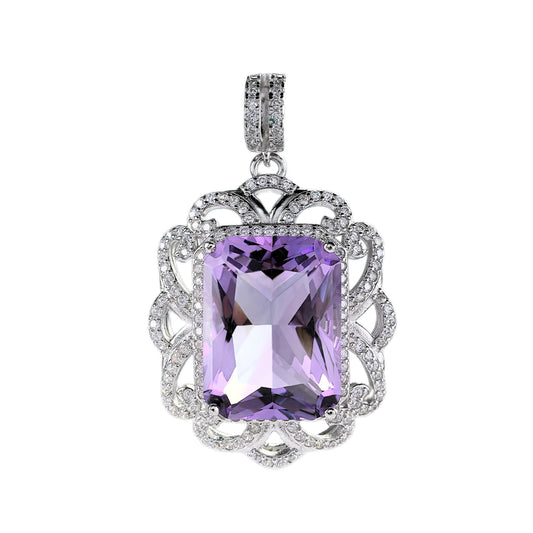 Noble Rhodium Plated Silver 925 Jewelry Natural Amethyst Pendant