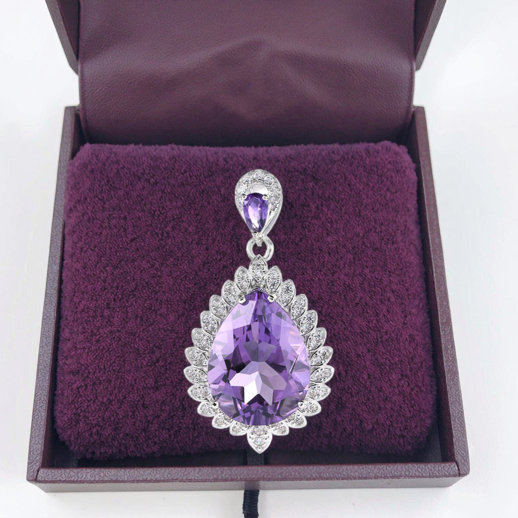 Graceful Rhodium Plated 925 Sterling Silver Natural Amethyst Pendant