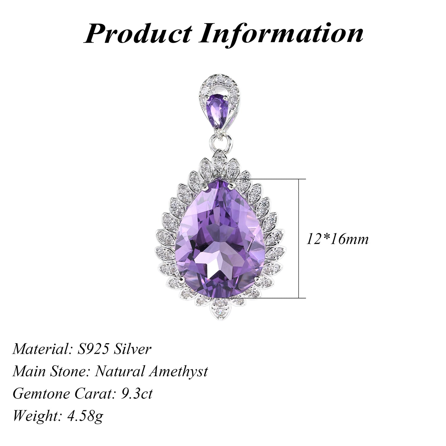 Graceful Rhodium Plated 925 Sterling Silver Natural Amethyst Pendant