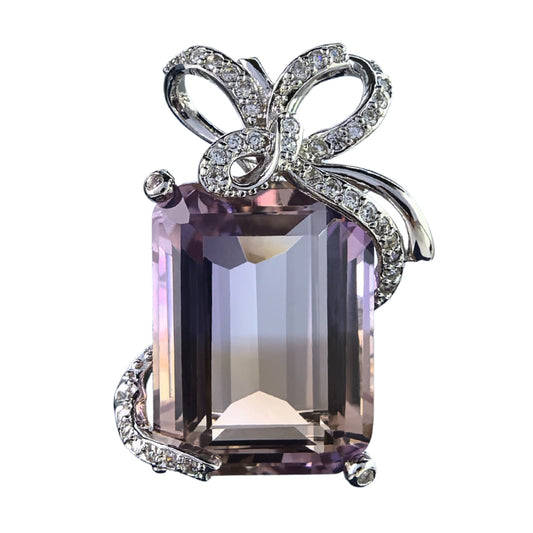 Delicate Rhodium Plated 925 Silver Jewelry Natural Ametrine Bow Pendant