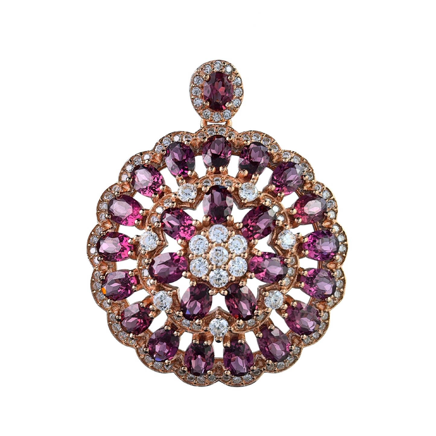 Shimmering Rose Gold Plated 925 Silver Jewelry Natural Pyrope Flower Pendant