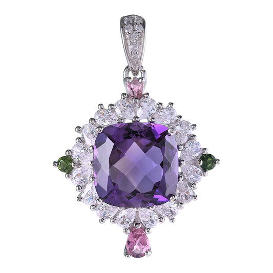 Gorgeous 925 Sterling Silver Rhodium Plated Pendant Natural Amethyst