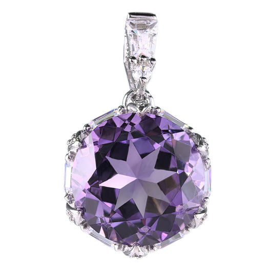 Gorgeous Rhodium Plated 925 Silver Jewelry Natural Amethyst Pendant