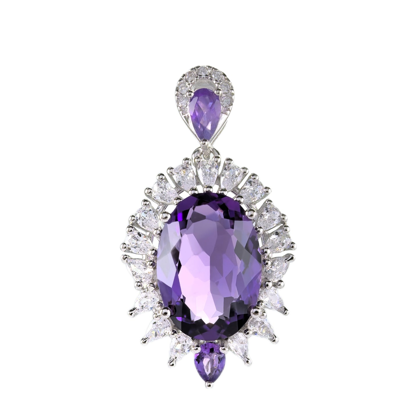 925 Sterling Silver Natural Amethyst Pendant Unique Rhodium Plated