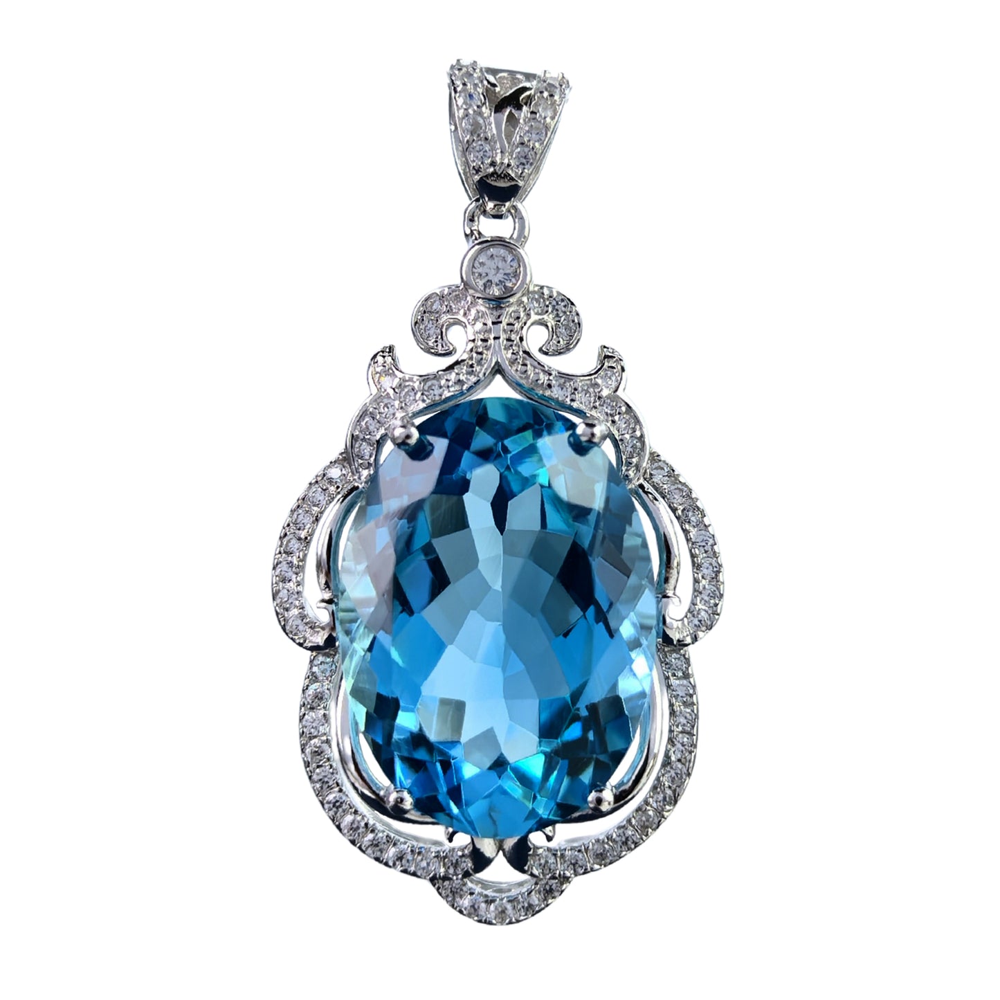 Noble Rhodium Plated Silver 925 Sky Blue Topaz Pendant